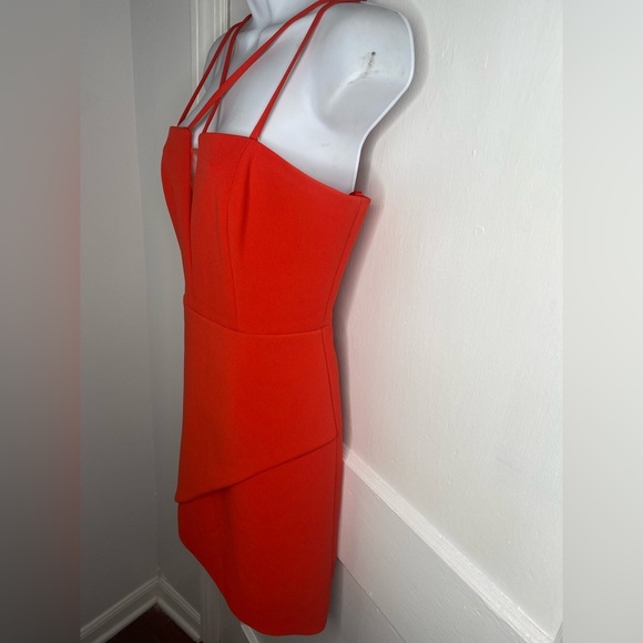BCBGMAXAZRIA Revolve Linzee Red Orange Strappy Dress With Netting - Picture 7 of 10
